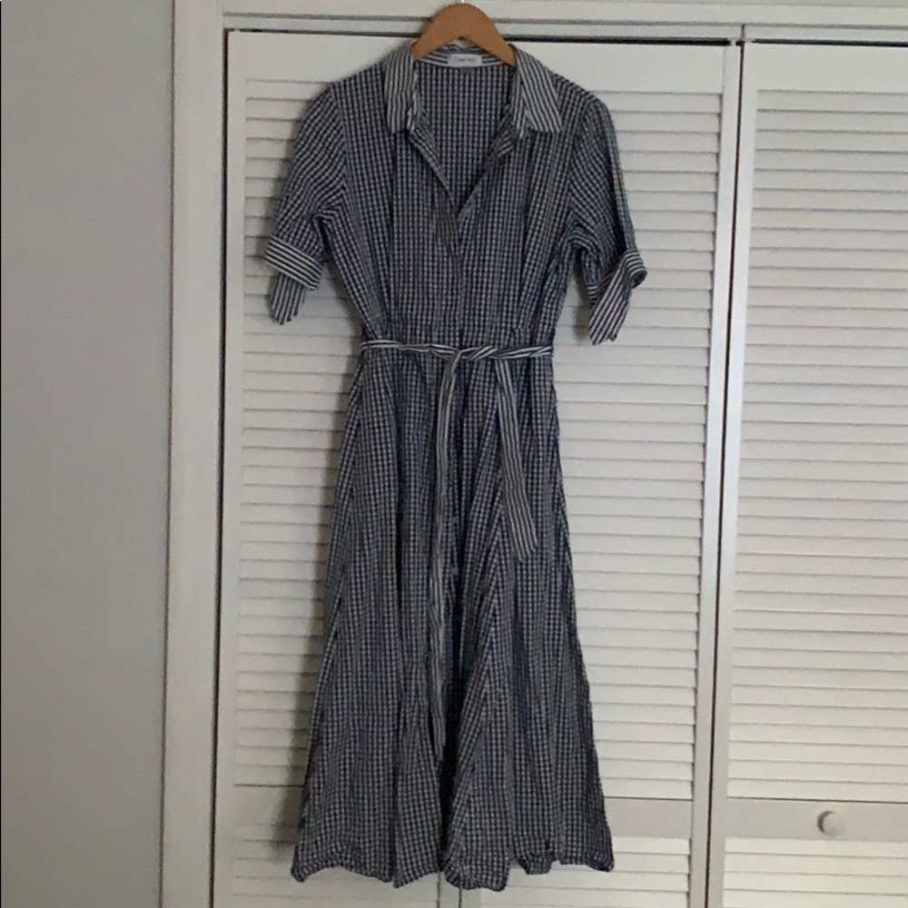 Calvin Klein midis navy checkered dress 10p